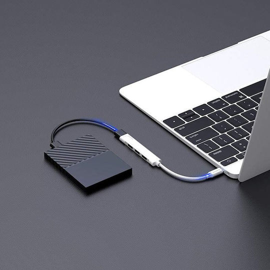 Havit HB41 USB Хъб с 4 USB 3.0 Порта и USB-C Интерфейс Сребрист