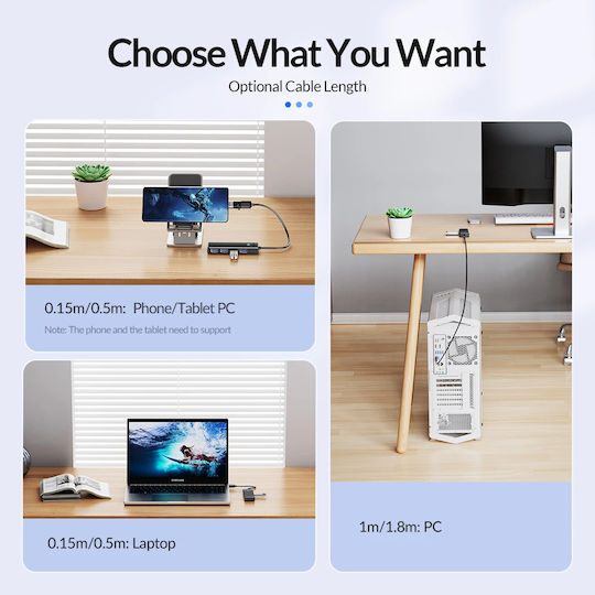 Orico USB-Hub 4 Anschlüsse USB 3.0 mit Anschluss an einen Computer USB-A