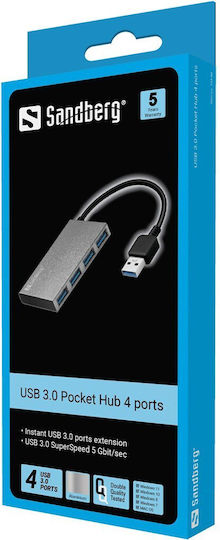 Sandberg Pocket Hub 4 Θυρών USB 3.0 με σύνδεση USB-A Λευκό