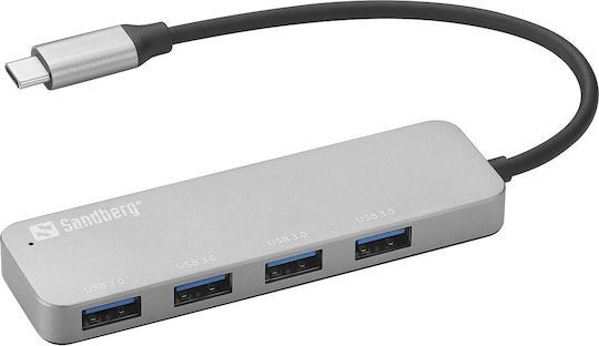 Sandberg Saver Hub 4 Θυρών USB 3.0 με σύνδεση USB-C Ασημί