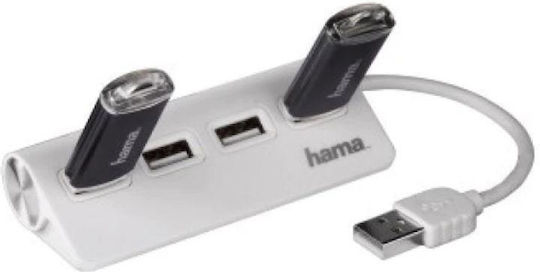 HAMA USB-Hub 4 Anschlüsse USB 2.0 mit USB-A Anschluss Weiß