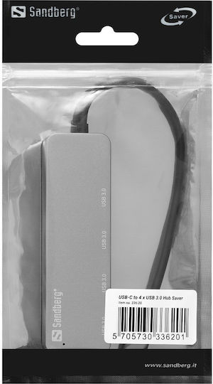 Sandberg Saver Hub 4 Θυρών USB 3.0 με σύνδεση USB-C Ασημί