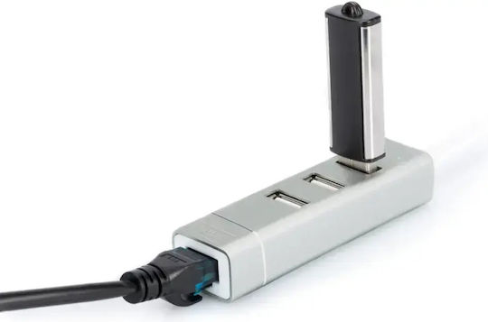 Digitus Hub 3 Θυρών USB 2.0 με σύνδεση USB-C / Ethernet Λευκό