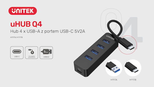 Unitek Hub 4 Θυρών USB 3.0 με σύνδεση USB-C