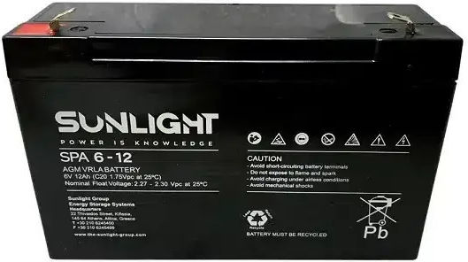 SunLight SPA 6-12 Baterie UPS cu Capacitate 12Ah și Tensiune 6V 1buc