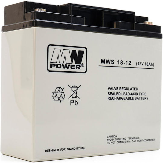 MW Power MWS 18-12 Батерия UPS с Капацитет 18Ах и Напрежение 12V 1бр