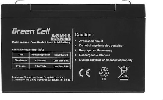 Green Cell Baterie UPS cu Capacitate 10Ah și Tensiune 6V AGM16 1buc