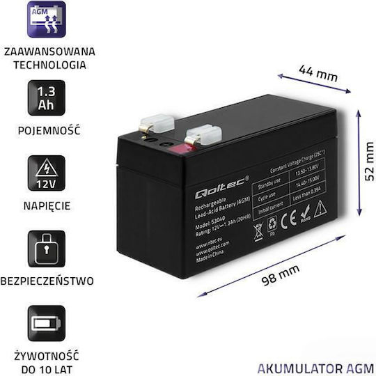 Qoltec Батерия UPS с Капацитет 1.3Ах и Напрежение 12V 53040 1бр