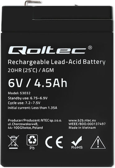 Qoltec Батерия UPS с Капацитет 4.5Ах и Напрежение 6V 53032 1бр