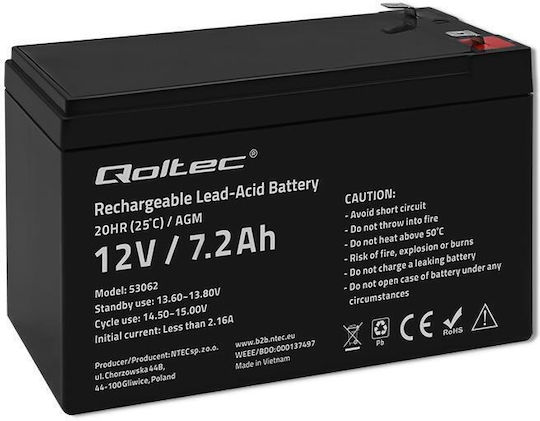 Qoltec UPS Battery with Capacity 7.2Ah and Voltage 12V 53062 1pcs
