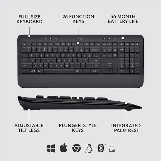 Logitech Signature MK650 Безжично Комплект клавиатура и мишка Английски US Черен