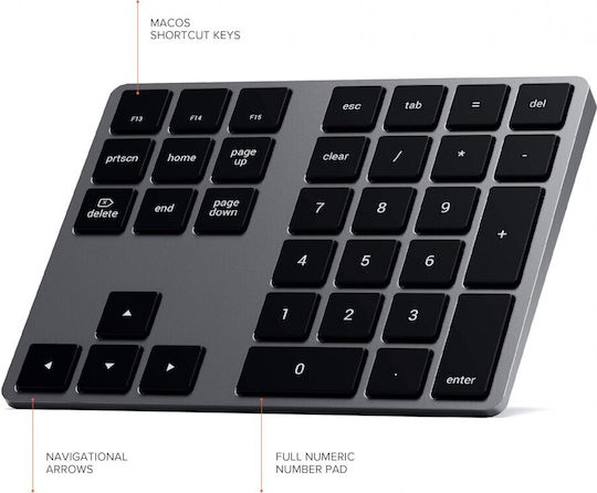 Satechi Aluminum Extended Ασύρματο Bluetooth Αριθμητικό Πληκτρολόγιο Γκρι