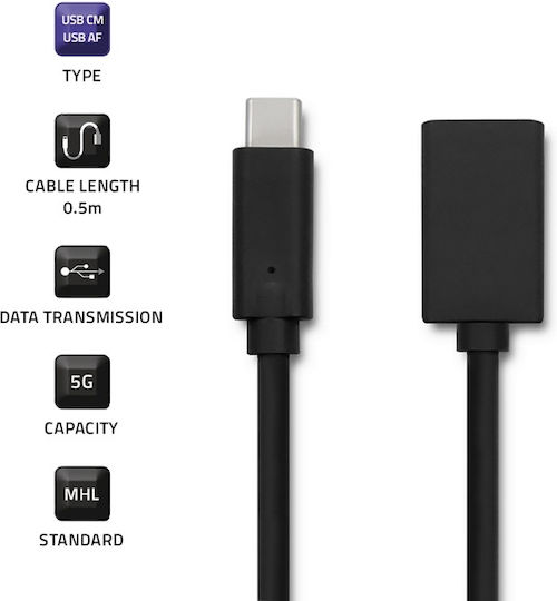 Qoltec USB 3.1 Cable USB-C male - USB-A female Μαύρο 0.5m 50486