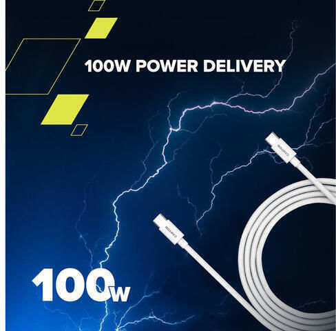 Canyon Плетен USB 2.0 Кабел USB-C Мъжки - USB-C 100W Захранване (PD) Бял 1.2м CND-CC100AB12W