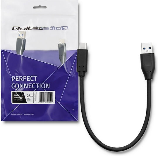 Qoltec USB 3.0 Кабел USB-C Мъжки - USB-A Черен 0.25м 50420