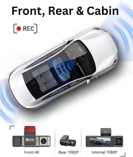 Комплект Камера DVR за Автомобил 4K със Дисплей Wi-Fi GPS и Задна Камера