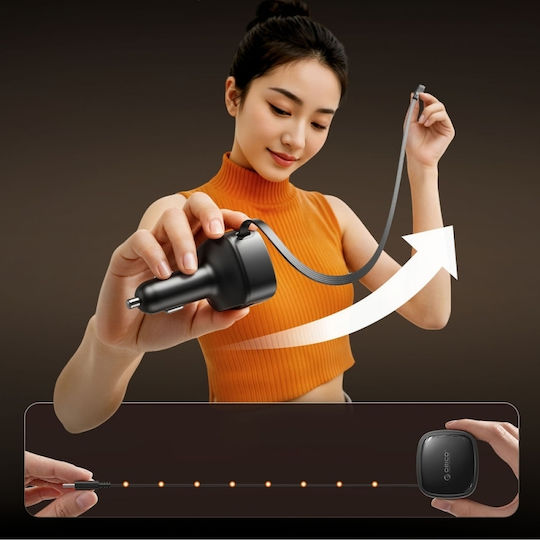 Orico Fc-66-1a2c Car Charger 66W 2.5A Fast Charging With Ports 1xUSB-A 1xType-C With Type-C Cable Black Colour