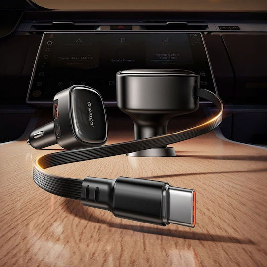 Orico Fc-66-1a2c Car Charger 66W 2.5A Fast Charging With Ports 1xUSB-A 1xType-C With Type-C Cable Black Colour