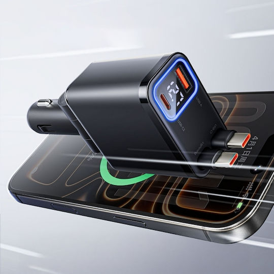 Orico Twin Reach 45w Usb-a + Usb-c Car Charger Two Retractable Usb-c Cables Black Tr-45-1a3c Orico-tr-45-1a3c-bk-ep-hu