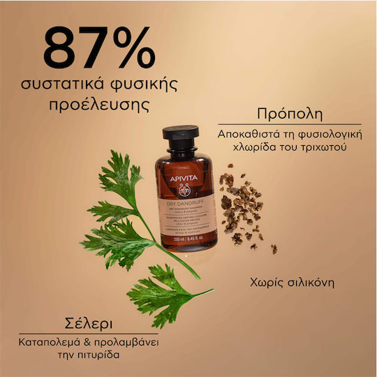 Apivita Dry Dandruff Celery & Propolis Shampoo Against Dandruff & Dry Scalp for Dry Hair 250ml