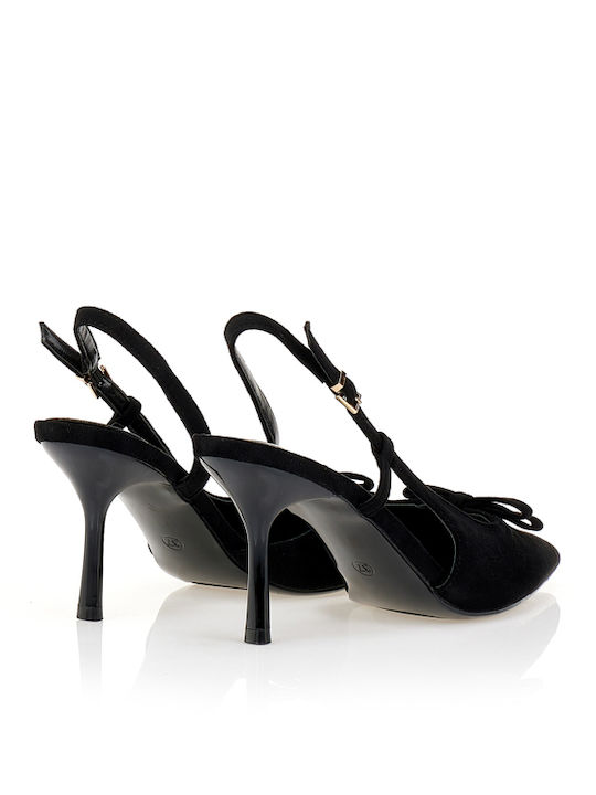 Suede Pumps mit Riemen & Hohem Absatz Schwarz