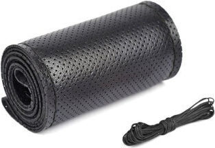 Husă Volan Auto Cu Ață Perforată Din Piele Mărime 2xl Diametru 45 Cm Lățime 11.5 Cm Neagră Smartic Model Sma-000153