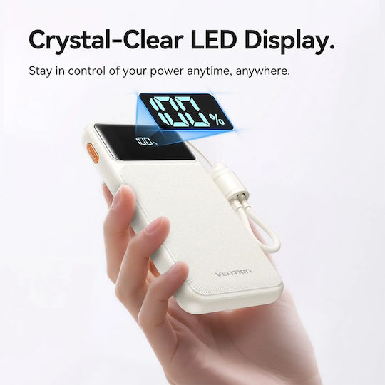 Vention XGY39 Външна батерия 10000mAh 22.5W с USB-A порт и USB-C порт Power Delivery / Бързо зареждане Розов