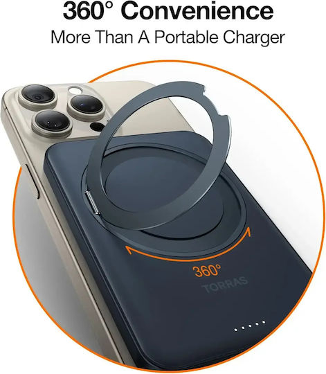 Torras Ostand MagSafe Qi2 Външна Батерия 10000mAh 15W с USB-C Изходен Порт Черна