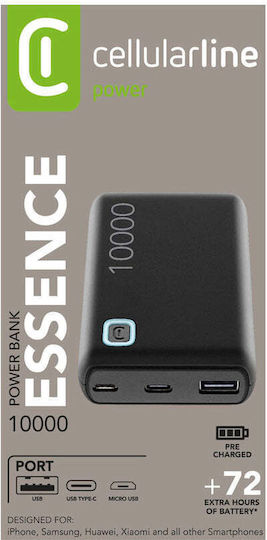 Cellular Line Essence Power Bank 10000mAh 12W с USB-A порт Черен