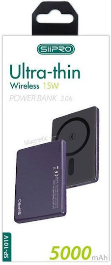 SiiPro Ultra Thin MagSafe Power Bank 5000mAh 15W cu Port USB-C Violet