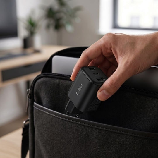 Tech-Protect GaN Charger Without Cable with USB-A Port and 2 USB-C Ports 100W Power Delivery / Quick Charge 3.0 Black (NCA100W)