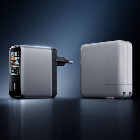Cuktech Handyladegerät mit USB-A Ausgangsanschluss und 3 USB-C Ausgangsanschlüsse und Kabel USB-C 120W Silber (AD1204U)