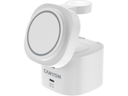 Canyon Kabelloser Qi2 Ladegerät mit USB-C Ausgangsanschluss 30W Stromlieferung Weiß (OnCharge 405)