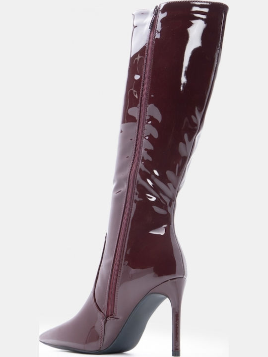 Damenstiefel aus Lackleder mit Hohem Absatz Burgundisch