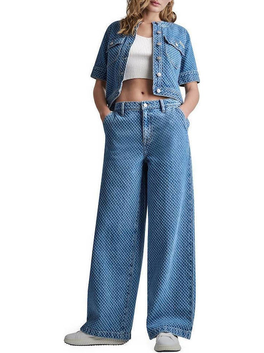 Γυναικείο Jean Παντελόνι Mid Rise με Σκισίματα σε Wide Γραμμή Καφέ