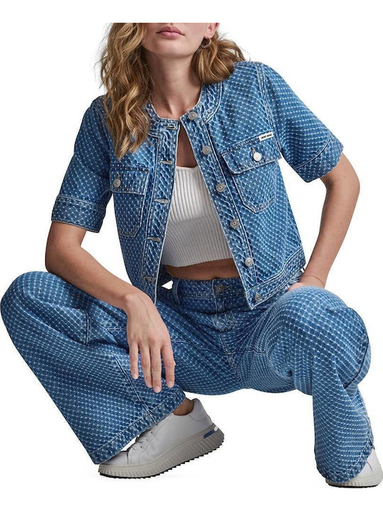 Γυναικείο Jean Παντελόνι Mid Rise με Σκισίματα σε Wide Γραμμή Καφέ