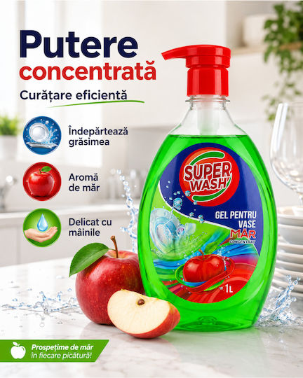 Super Wash Detergent Concentrat Lichid De Spălat Vase Glicerină Pompa 1l Portocaliu