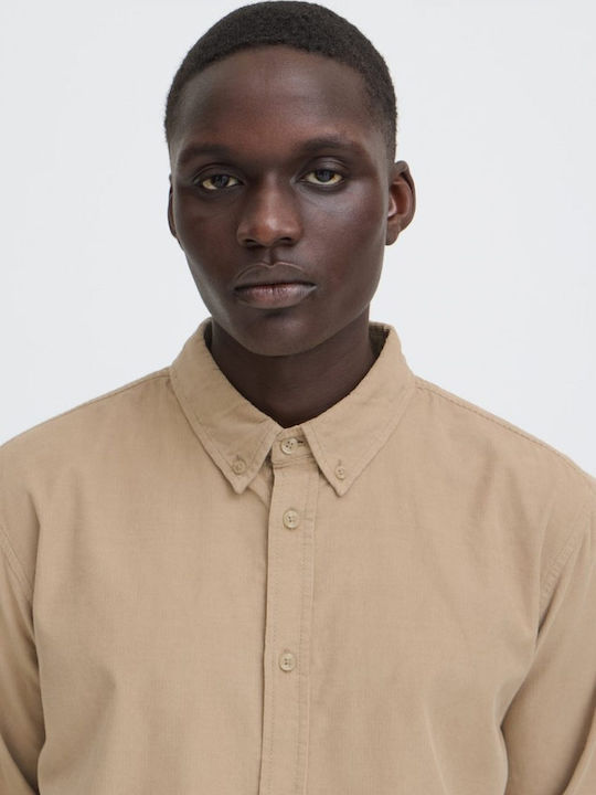 Cămașă Cu Mânecă Lungă Din Catifea Raiată În Linie Regular Fit Bej