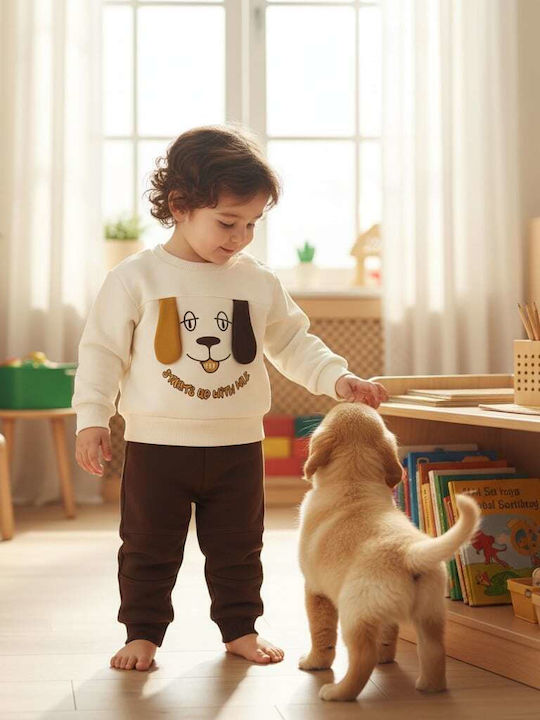 Kinder Sweatpants Set Ecru Kaffee