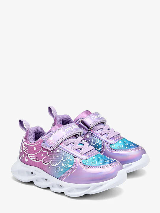 Kids Sneakers with Hoop & Loop Closure and Purple Lights