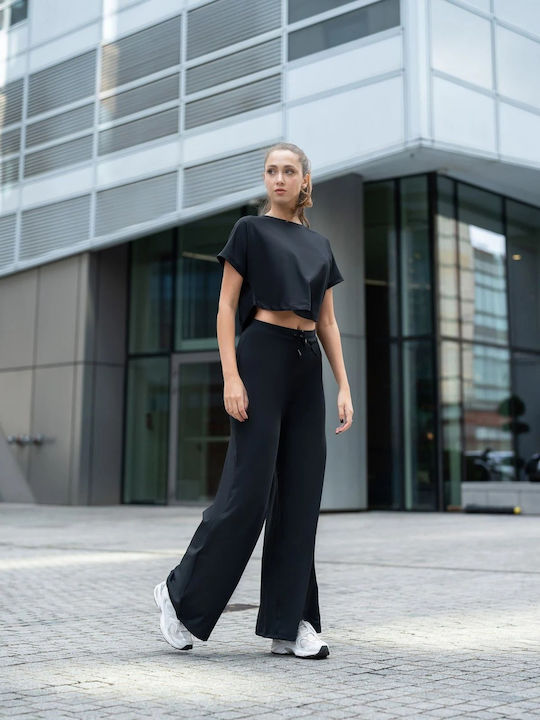 Hohe Taille Damen Jogginghose Schwarz