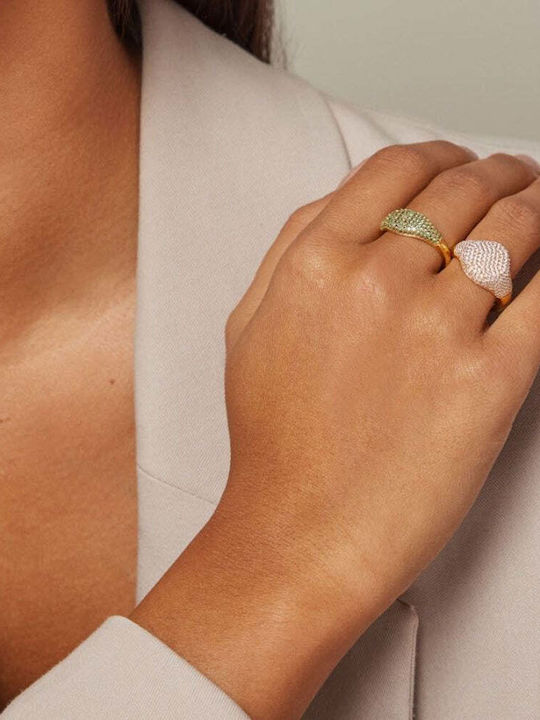 Enamel Copenhagen Women's Ring with Zircon & Enamel Gold Plated Silver