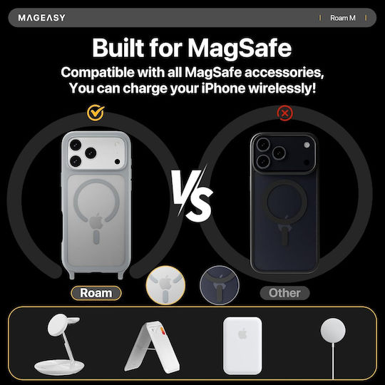 Mageasy Roar M With Lanyard Back Cover Silicone with Strap Transparent (iPhone 17 Pro Max)