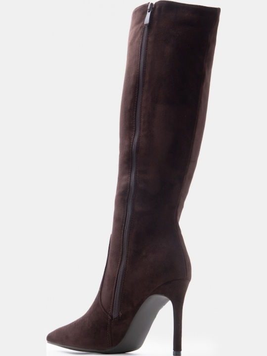 Wildleder Damenstiefel mit Hohem Absatz Braune
