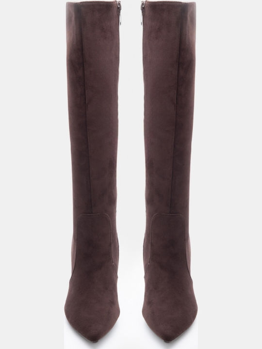 Wildleder Damenstiefel mit Hohem Absatz Braune