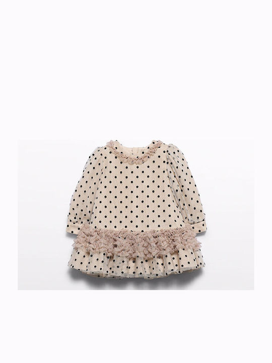 Mädchenkleid Langärmeliges Tüll Beiges