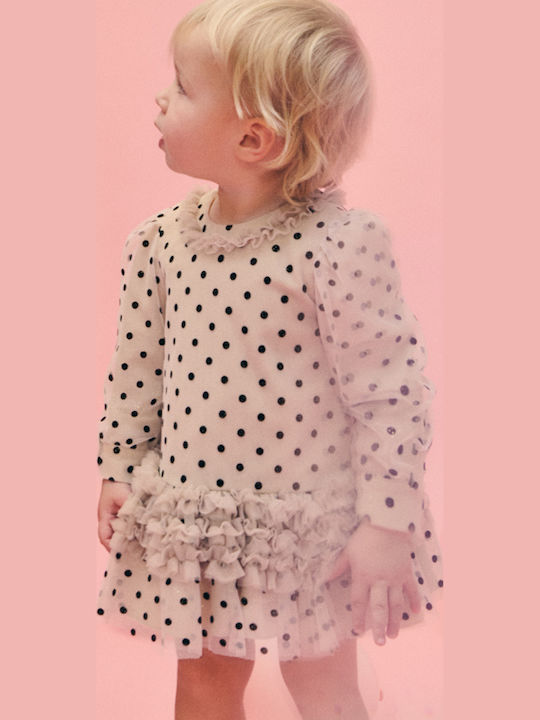 Mädchenkleid Langärmeliges Tüll Beiges