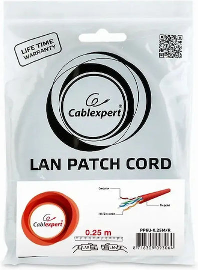 Cablexpert U/UTP Cat.6 Gigabit Network Cable Ethernet 0.25m Red
