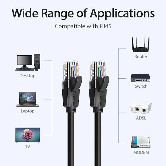 Vention U/UTP Кат.6 (Gigabit) Мрежов Кабел Ethernet 25m Черен