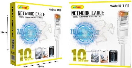 Andowl U/UTP Cat.5e (Gigabit) Καλώδιο Δικτύου Ethernet 10m Λευκό